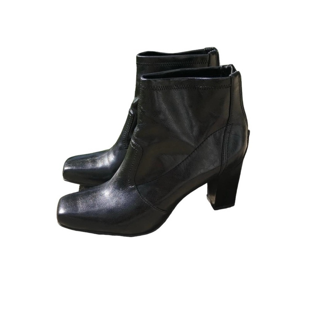 Franco Sarto Ankle Boot Bootie Black Size 10 Zipper Block heel Workwear hipster